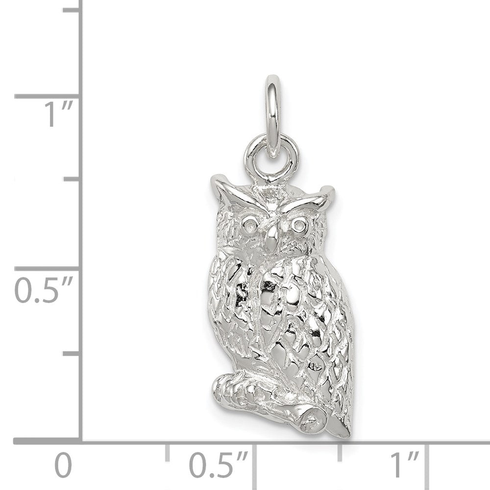 Sterling Silver Polished & Textured Perched Owl Pendant