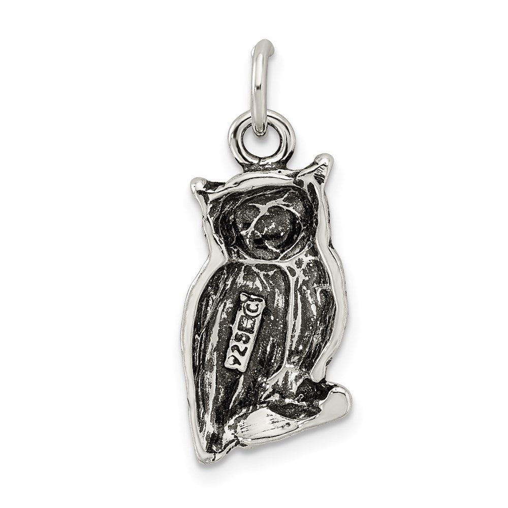 Sterling Silver Antiqued & Textured Perched Owl Pendant