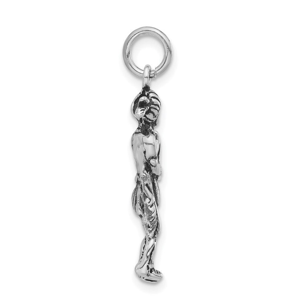 Sterling Silver Antiqued Indigenous Man w/ Bow & Arrow Pendant