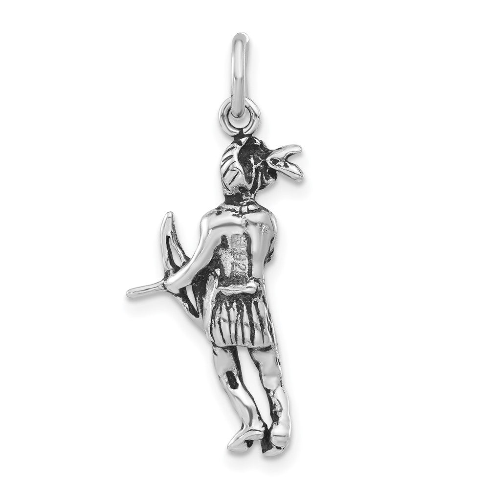 Sterling Silver Antiqued Indigenous Man w/ Bow & Arrow Pendant