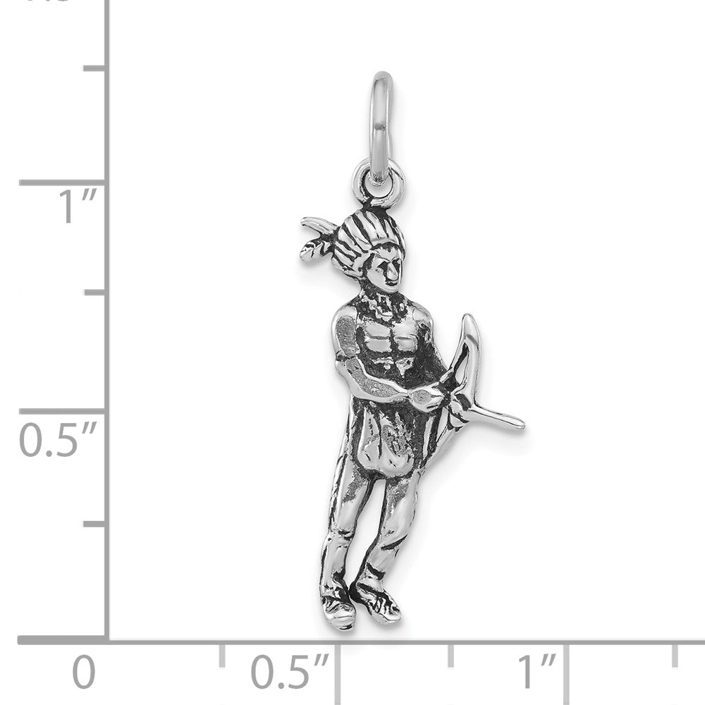 Sterling Silver Antiqued Indigenous Man w/ Bow & Arrow Pendant