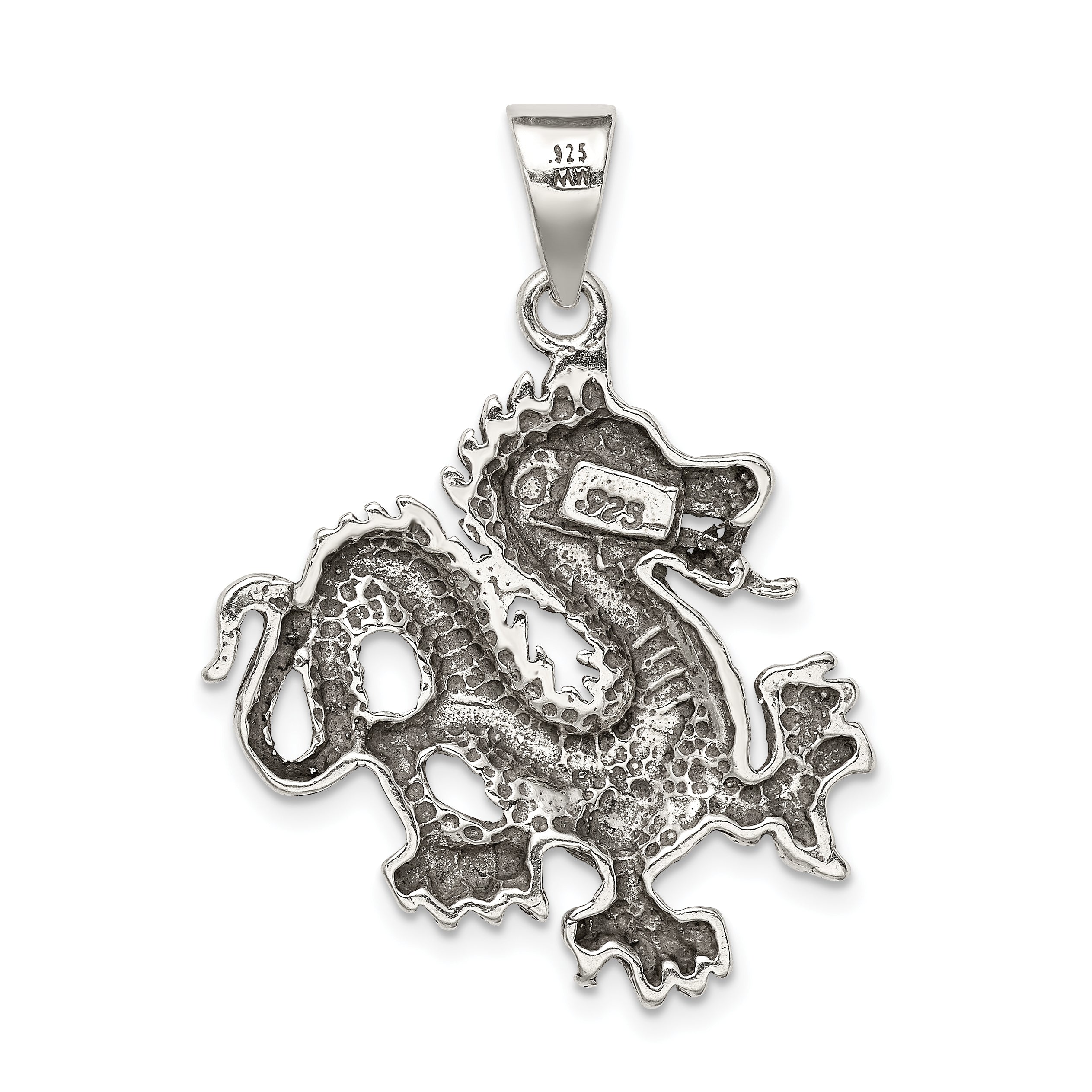 Sterling Silver Antiqued & Textured Chinese Dragon Pendant