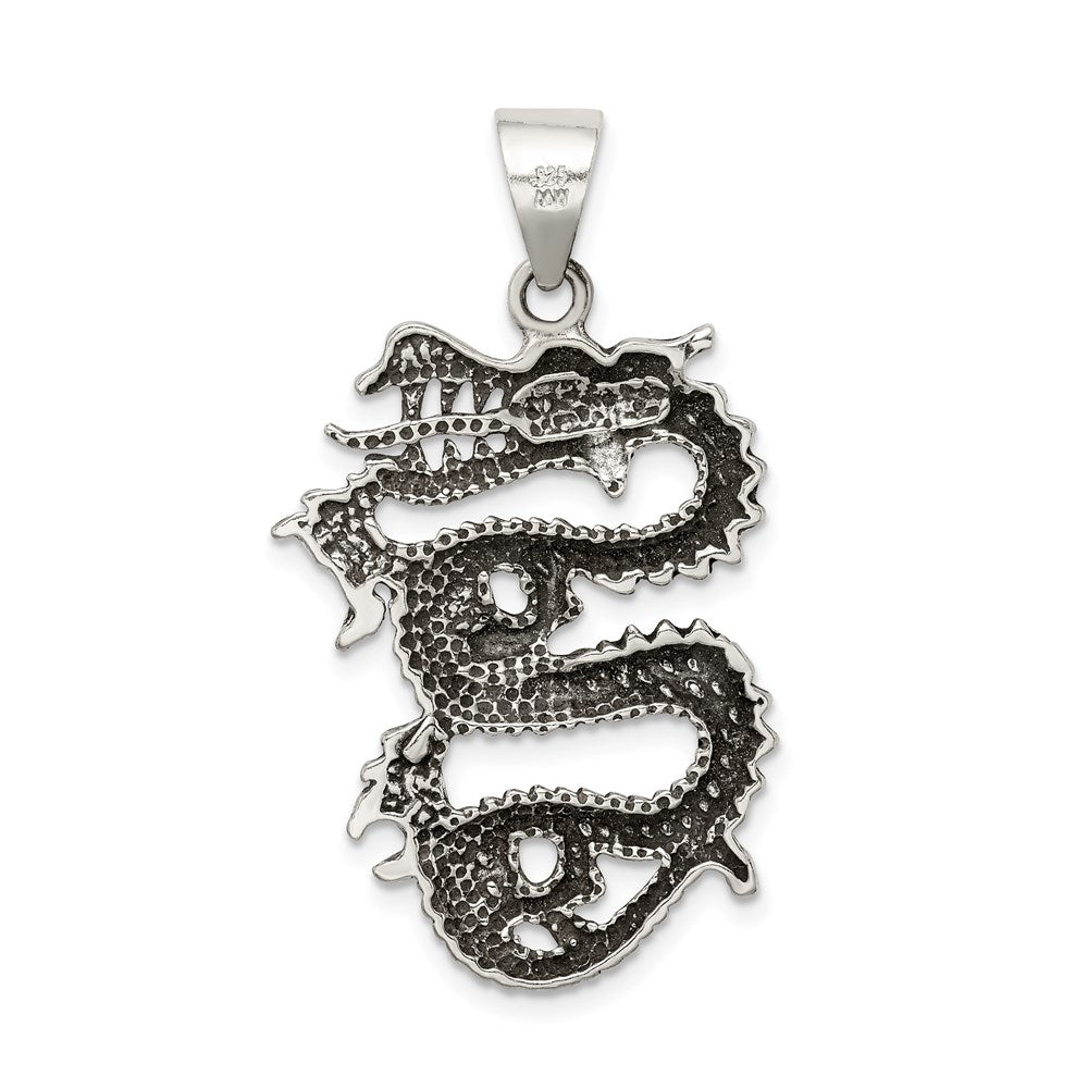 Sterling Silver Antiqued Dragon with Tongue Out Pendant