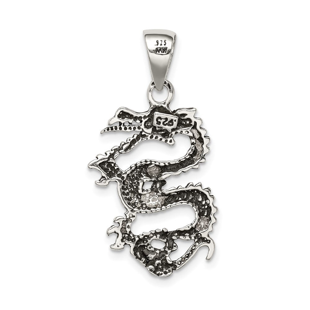 Sterling Silver Antiqued & Textured Dragon Pendant