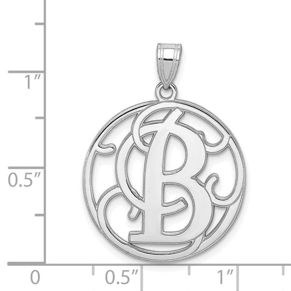 Sterling Silver Rhodium-plated Fancy Script Letter B Initial Pendant