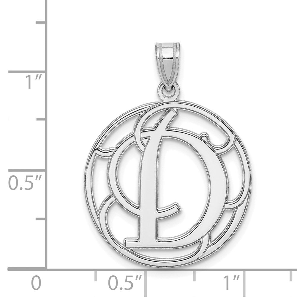 Sterling Silver Rhodium-plated Fancy Script Letter D Initial Pendant