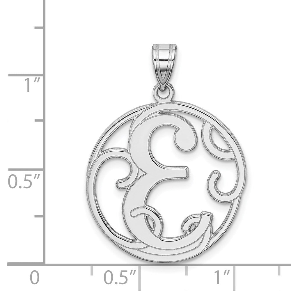 Sterling Silver Rhodium-plated Fancy Script Letter E Initial Pendant