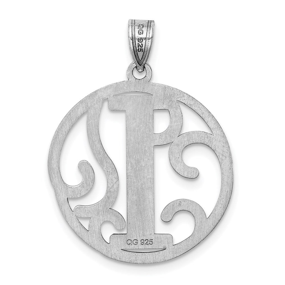 Sterling Silver Rhodium-plated Fancy Script Letter I Initial Pendant