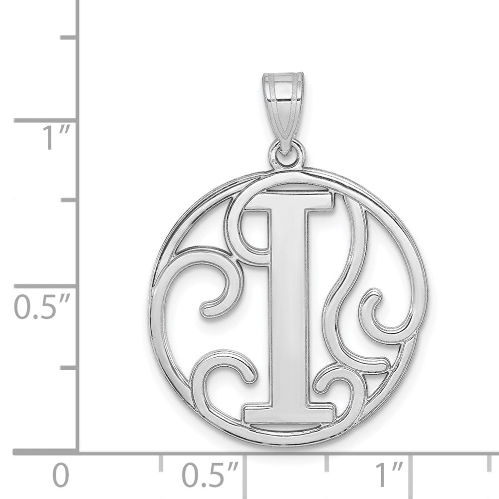 Sterling Silver Rhodium-plated Fancy Script Letter I Initial Pendant