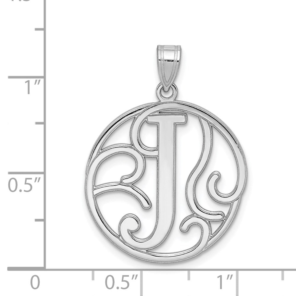 Sterling Silver Rhodium-plated Fancy Script Letter J Initial Pendant