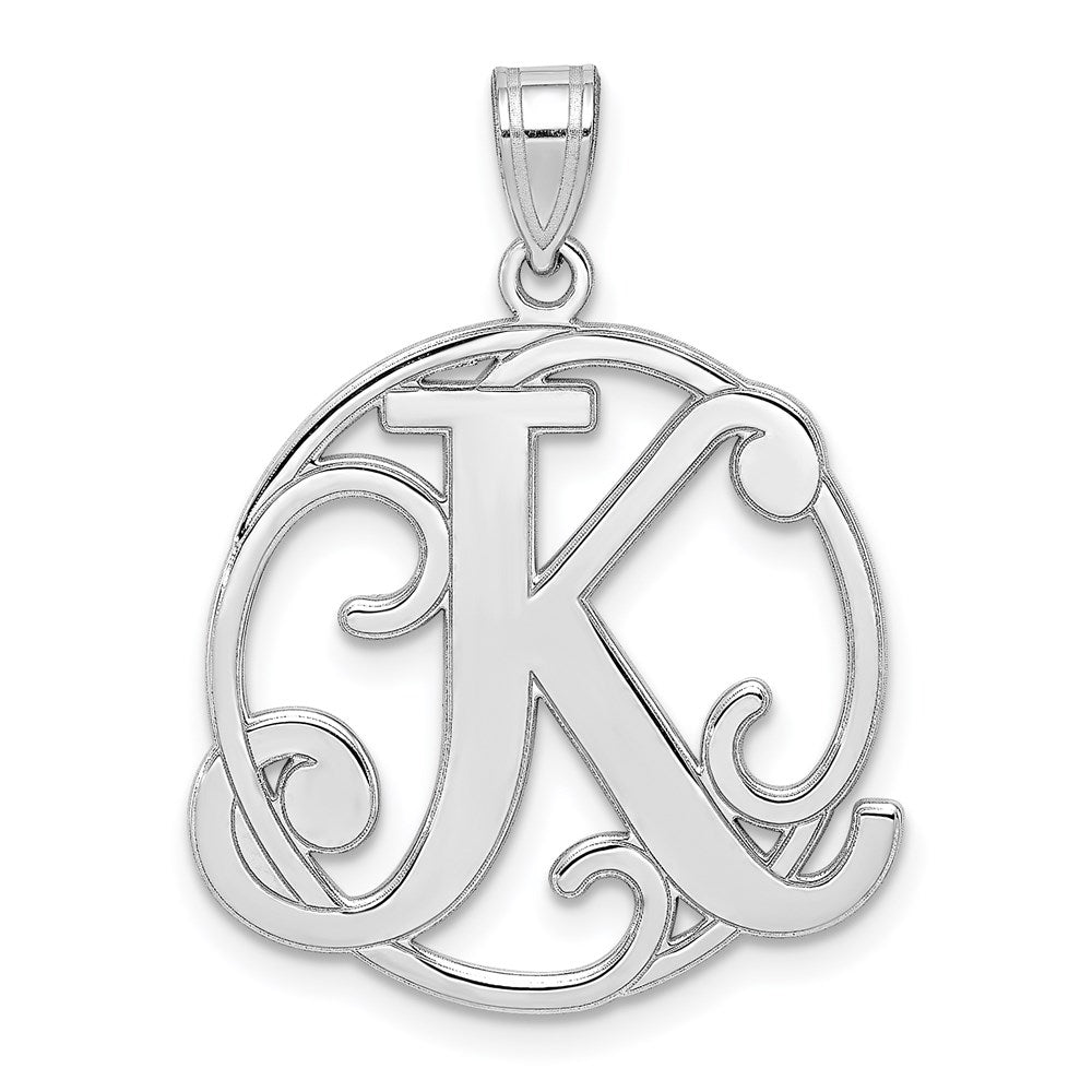 Sterling Silver Rhodium-plated Fancy Script Letter K Initial Pendant