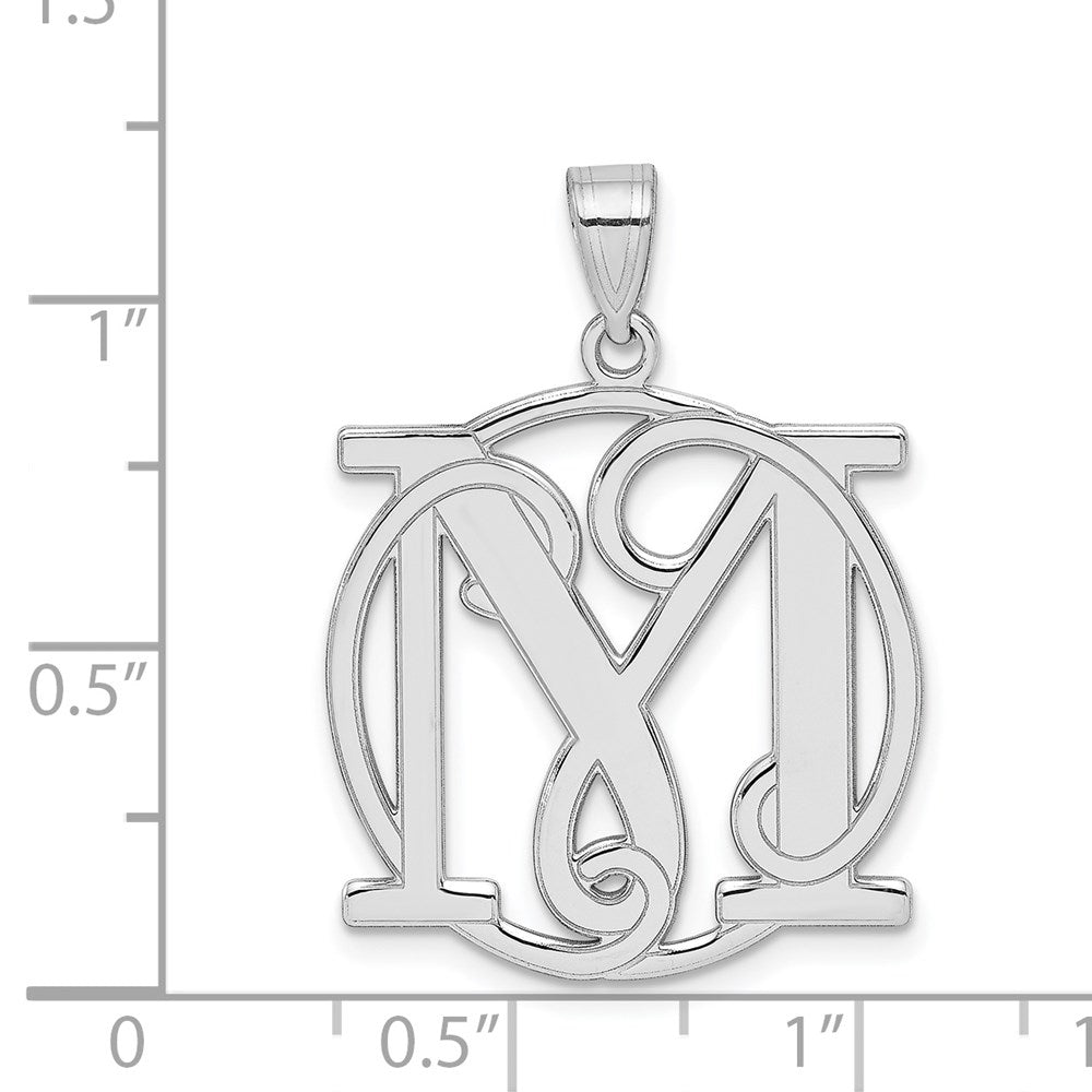 Sterling Silver Rhodium-plated Fancy Script Letter M Initial Pendant