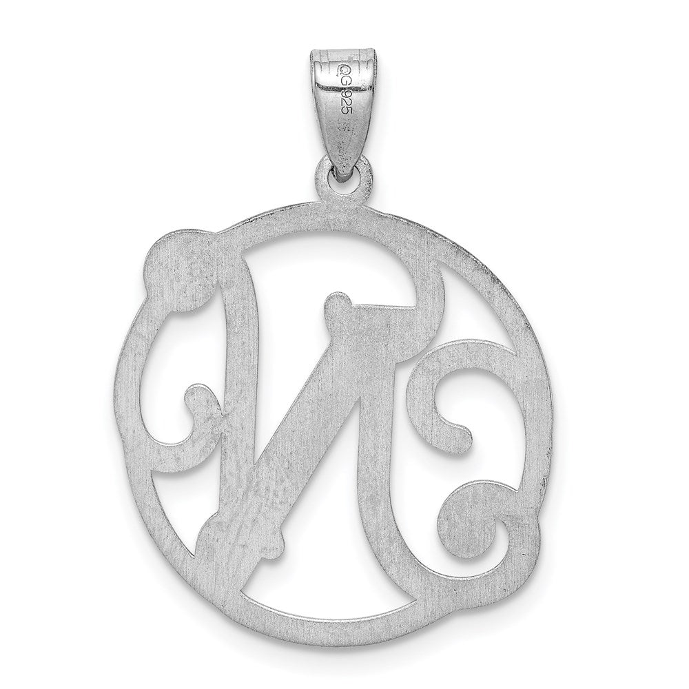 Sterling Silver Rhodium-plated Fancy Script Letter N Initial Pendant