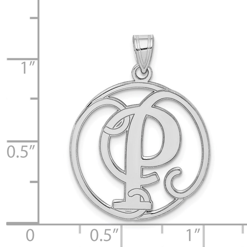 Sterling Silver Rhodium-plated Fancy Script Letter P Initial Pendant