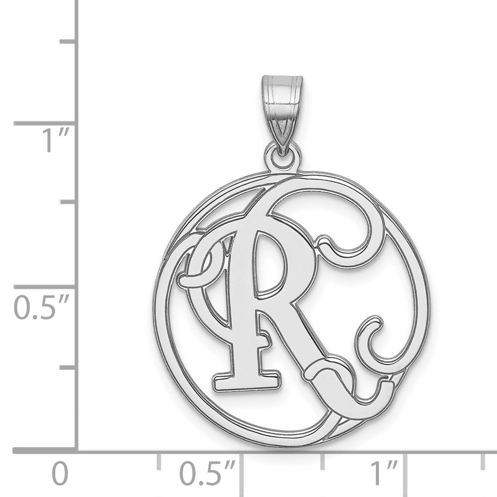 Sterling Silver Rhodium-plated Fancy Script Letter R Initial Pendant