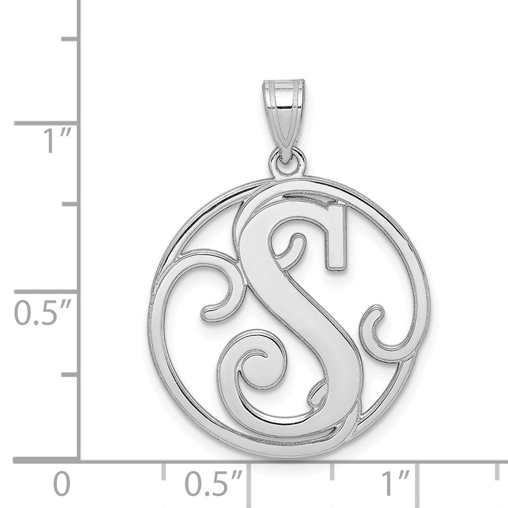 Sterling Silver Rhodium-plated Fancy Script Letter S Initial Pendant