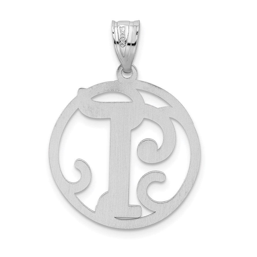 Sterling Silver Rhodium-plated Fancy Script Letter T Initial Pendant