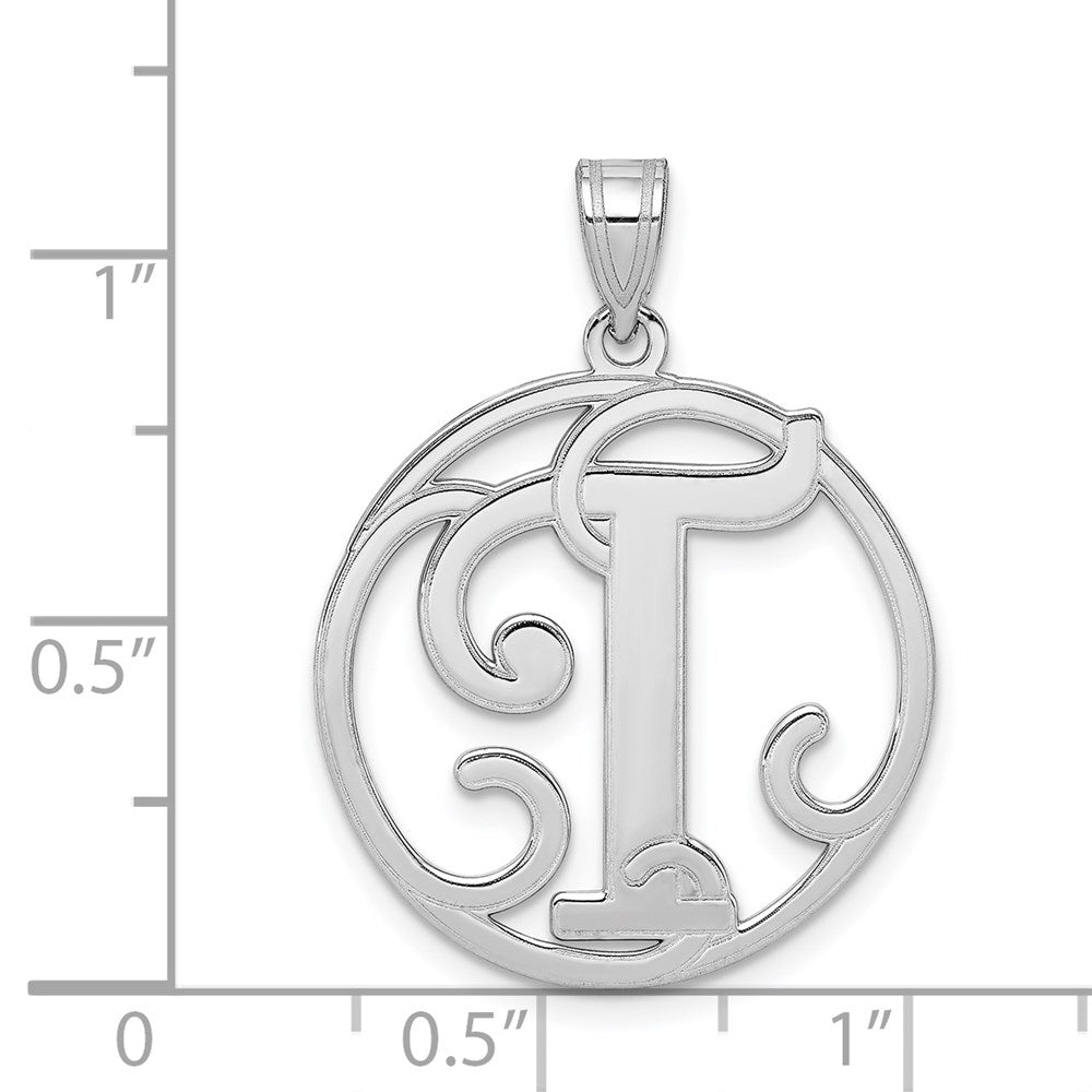 Sterling Silver Rhodium-plated Fancy Script Letter T Initial Pendant