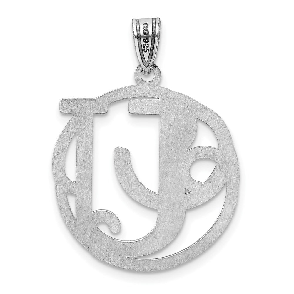 Sterling Silver Rhodium-plated Fancy Script Letter U Initial Pendant