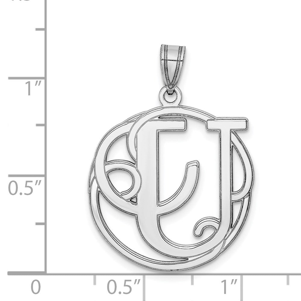 Sterling Silver Rhodium-plated Fancy Script Letter U Initial Pendant