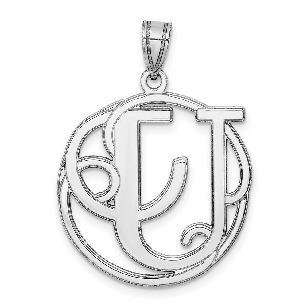 Sterling Silver Rhodium-plated Fancy Script Letter U Initial Pendant