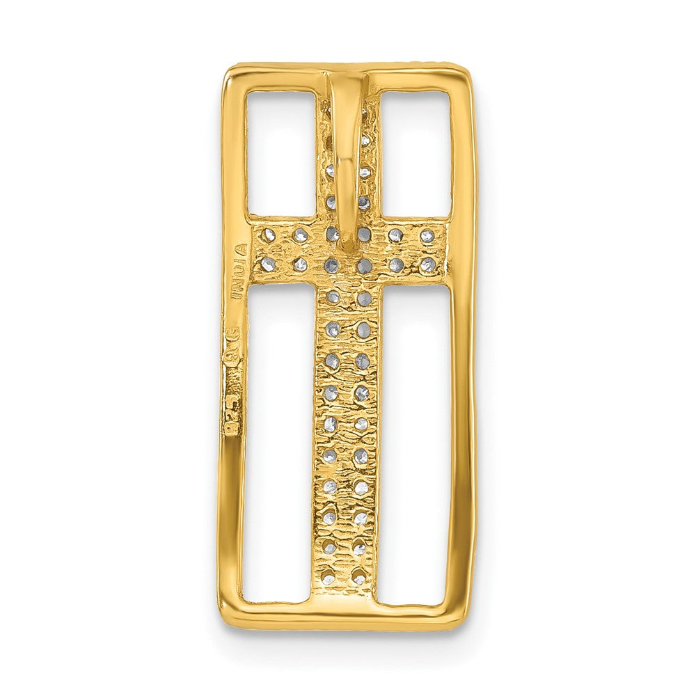 Sterling Silver Gold-tone Polished CZ Cross Slide