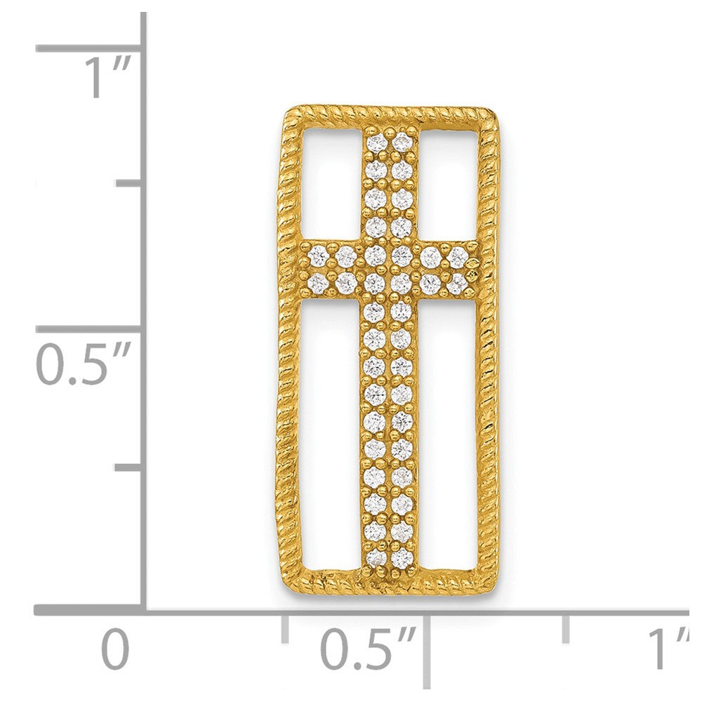 Sterling Silver Gold-tone Polished CZ Cross Slide