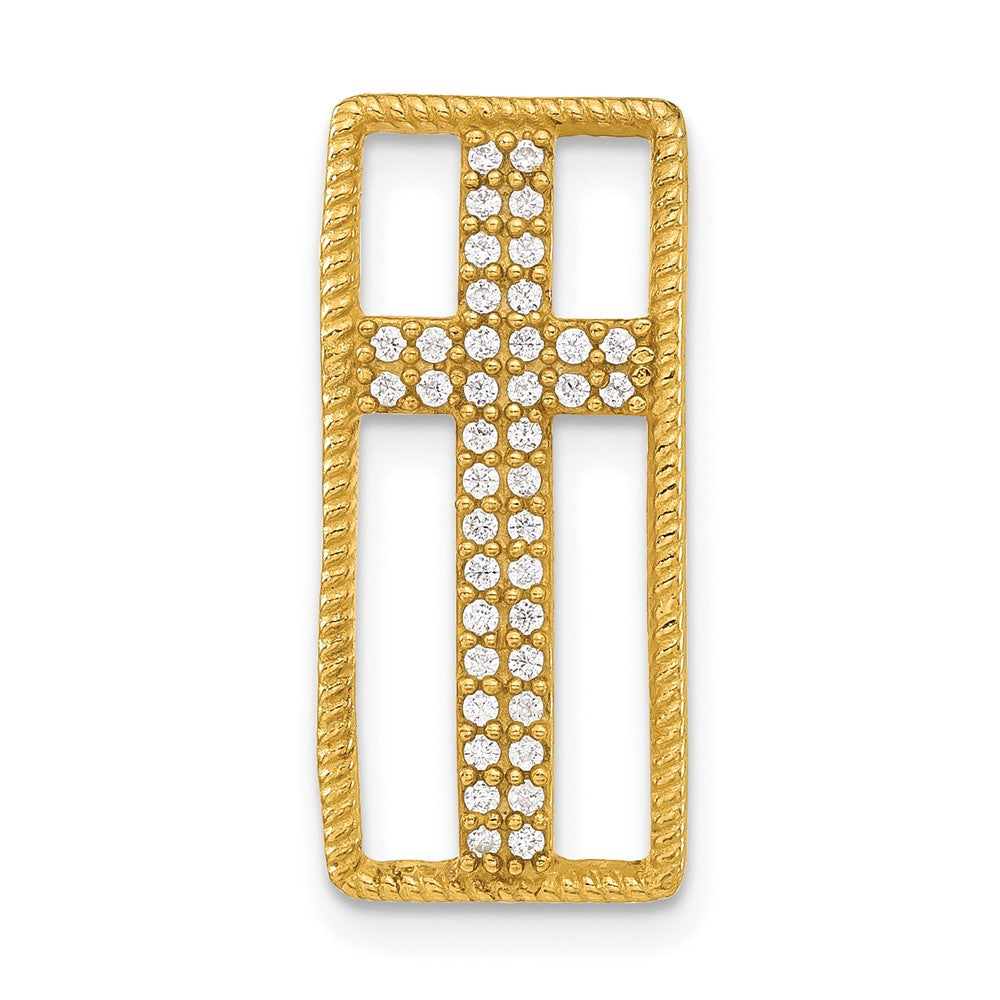 Sterling Silver Gold-tone Polished CZ Cross Slide