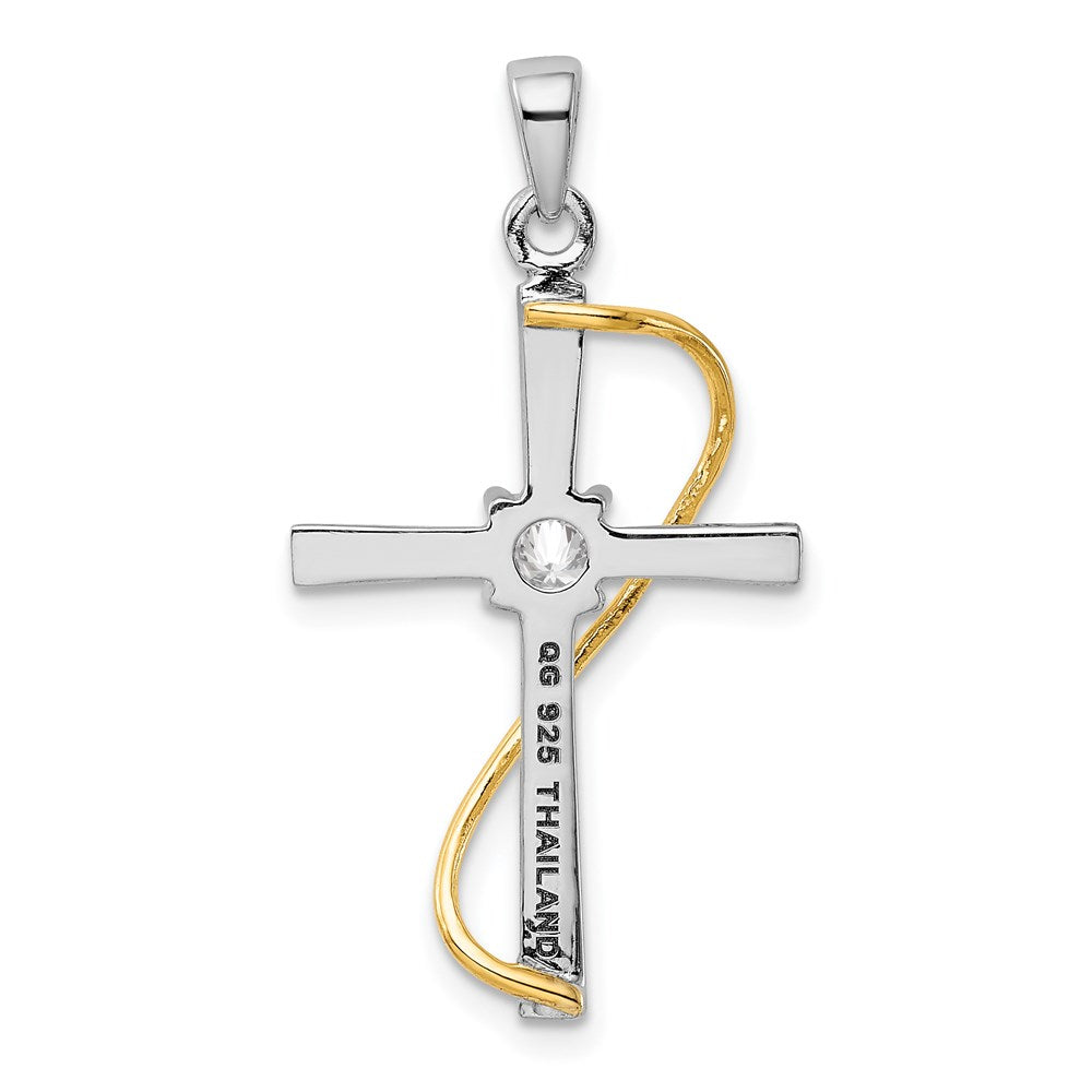 Sterling Silver Rhodium & Gold-tone Polished w/CZ Cross Pendant