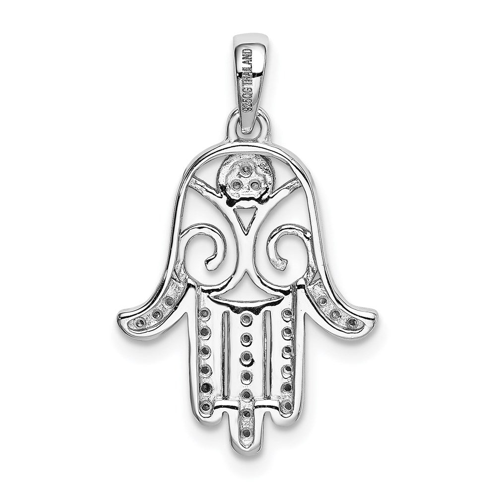 Sterling Silver Rhodium-plated CZ Chamseh Pendant