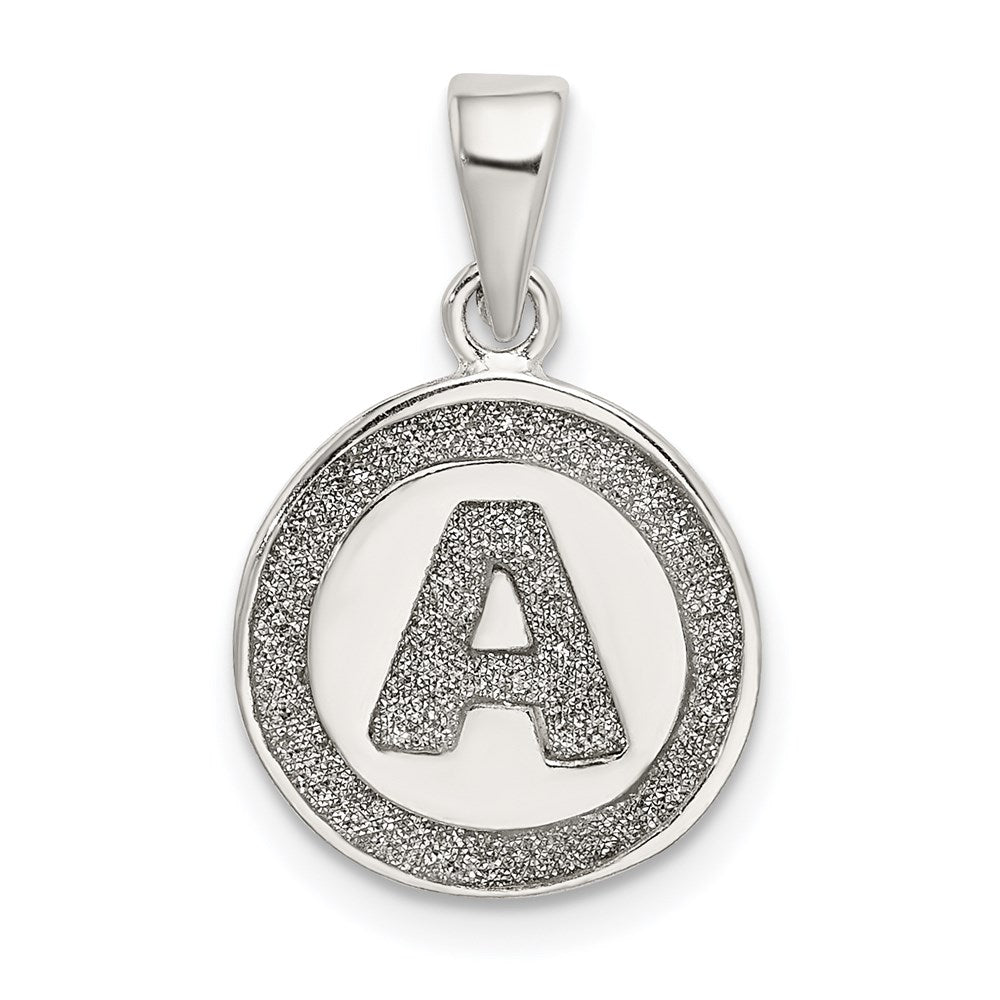 Sterling Silver Glitter Enamel Letter A Initial Circle Pendant