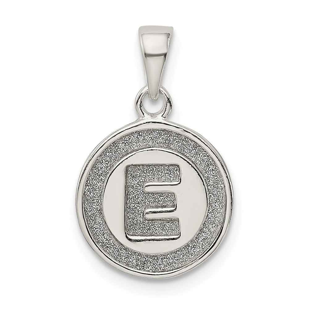 Sterling Silver Glitter Enamel Letter E Initial Circle Pendant