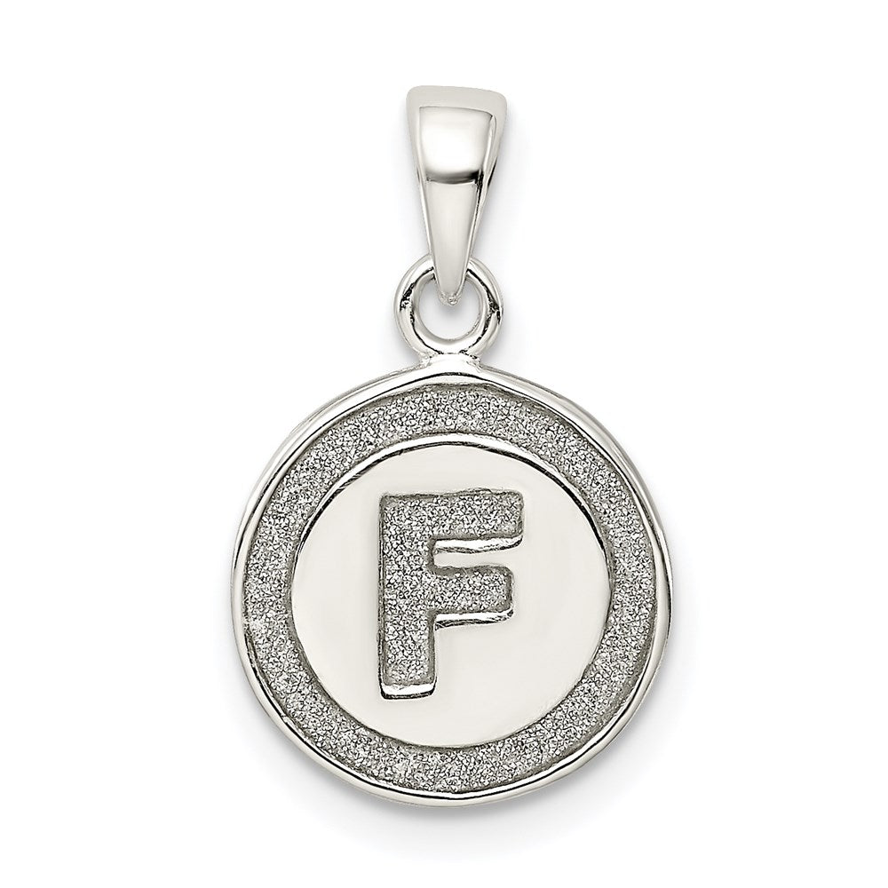 Sterling Silver Glitter Enamel Letter F Initial Circle Pendant