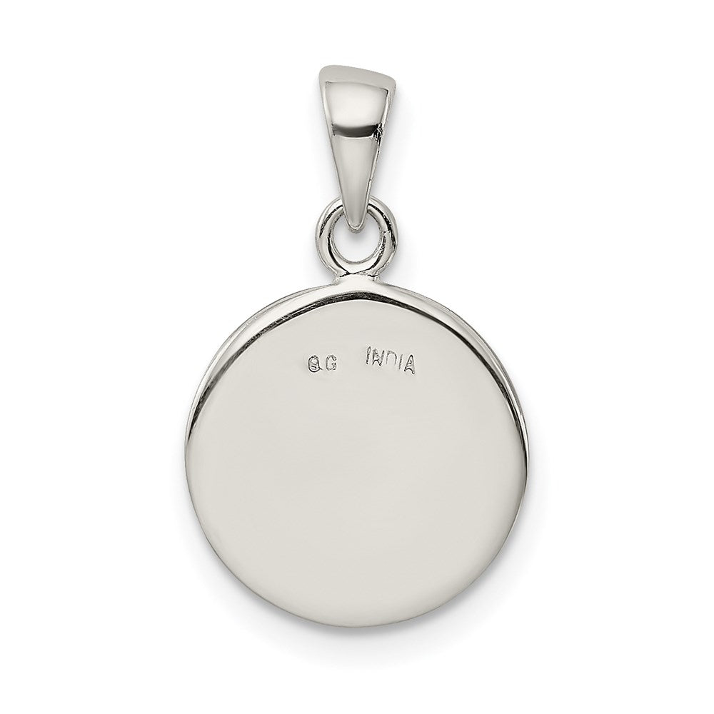 Sterling Silver Glitter Enamel Letter I Initial Circle Pendant