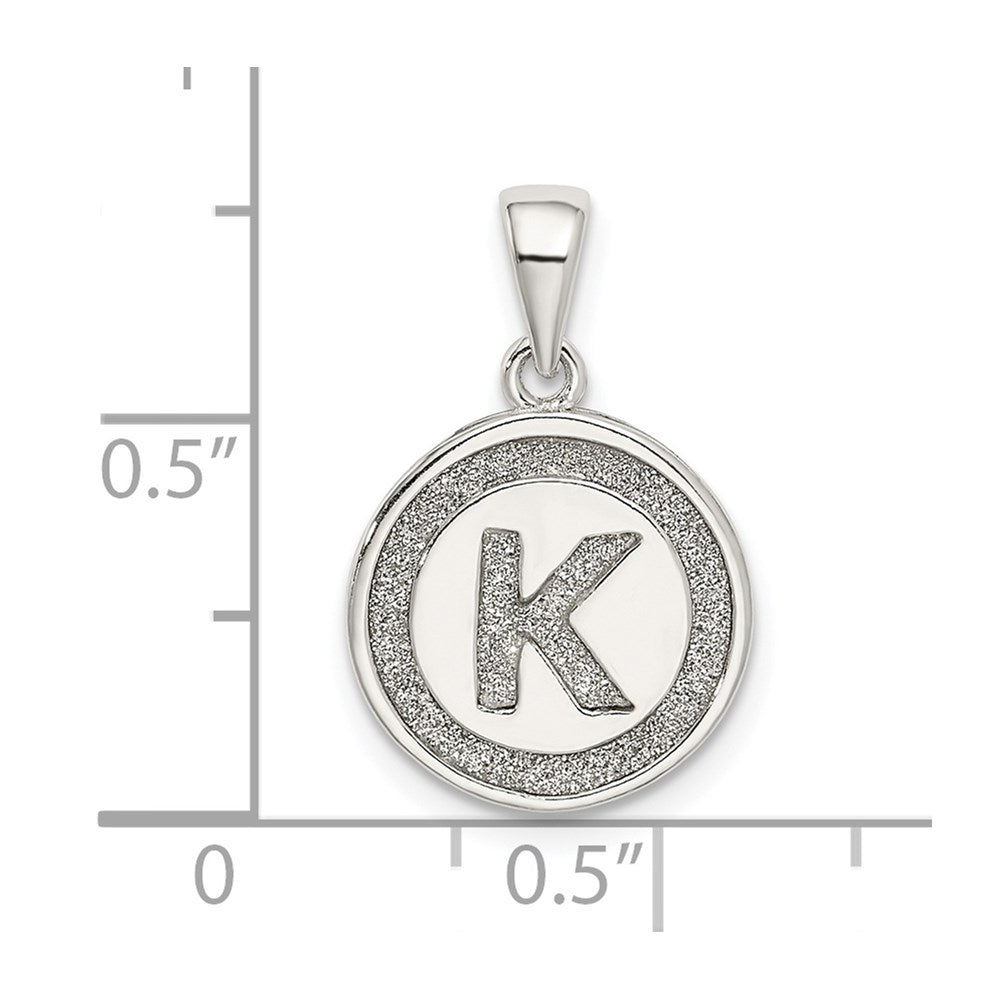 Sterling Silver Glitter Enamel Letter K Initial Circle Pendant