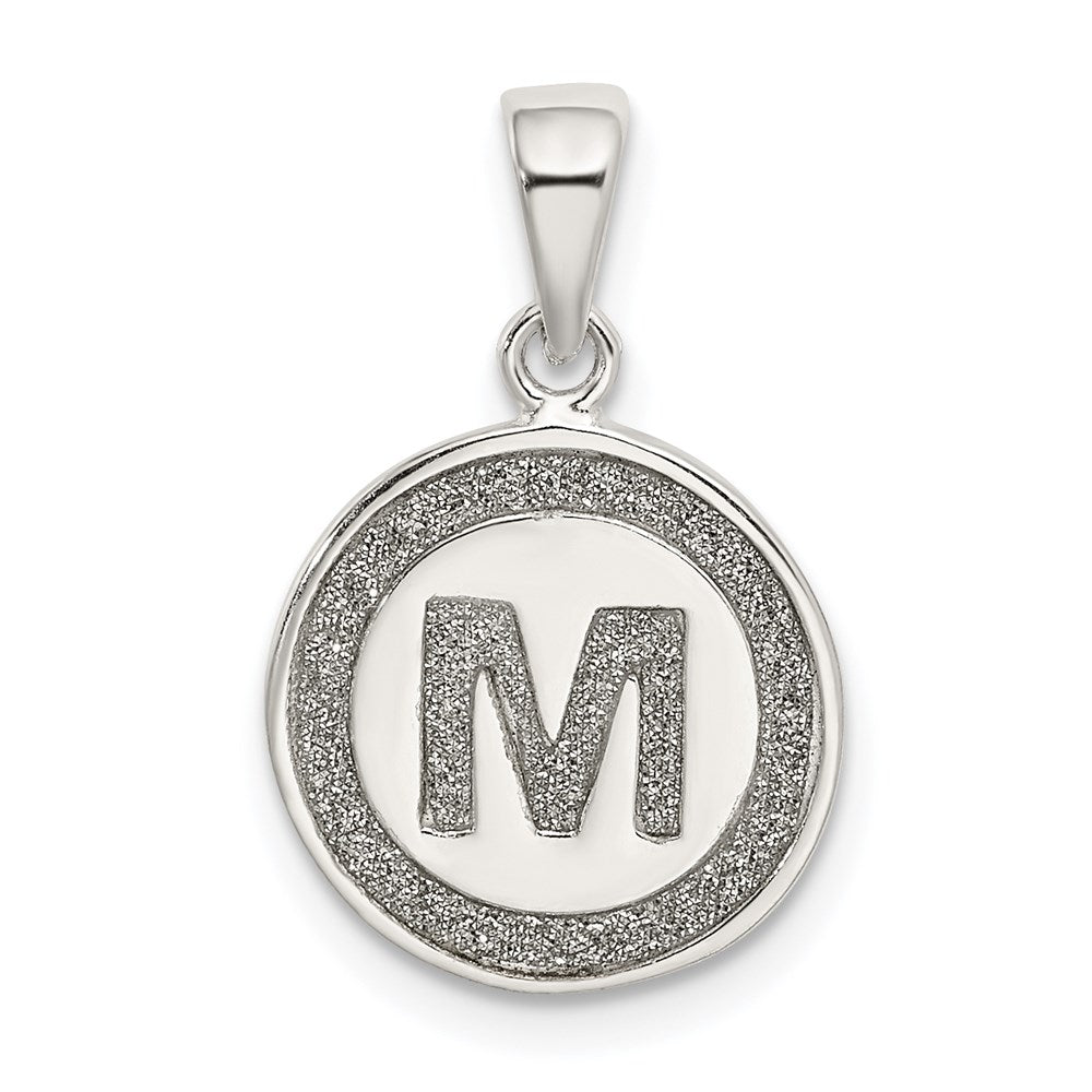 Sterling Silver Glitter Enamel Letter M Initial Circle Pendant