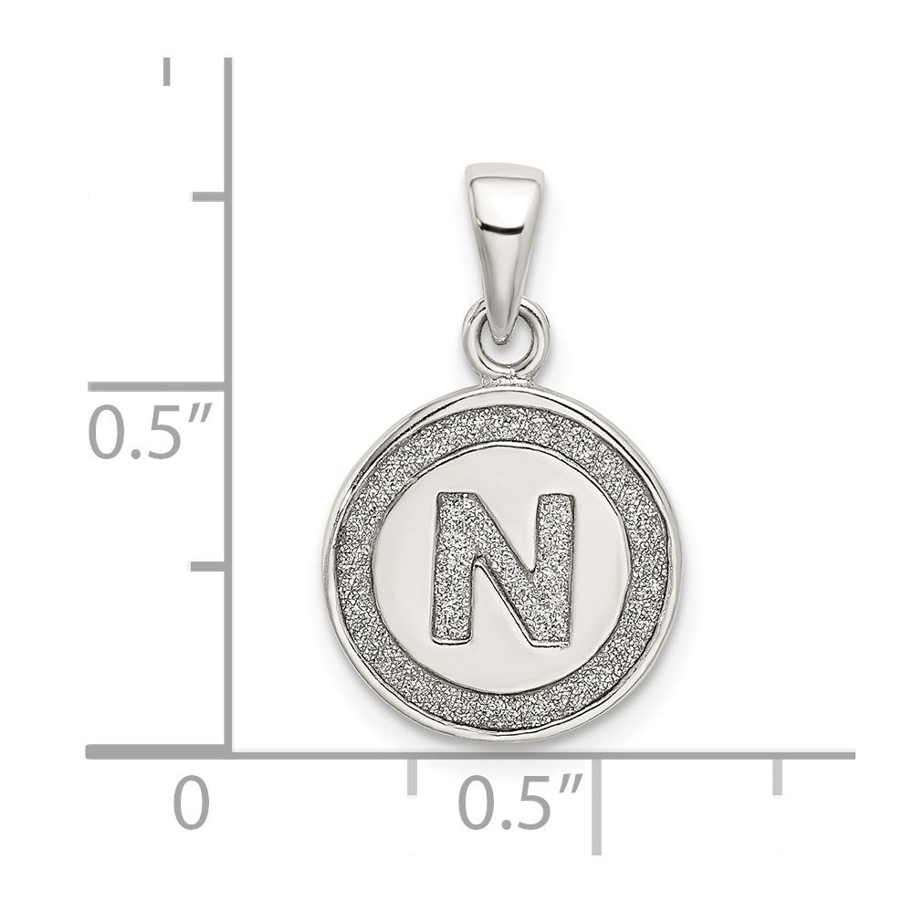 Sterling Silver Glitter Enamel Letter N Inital Circle Pendant