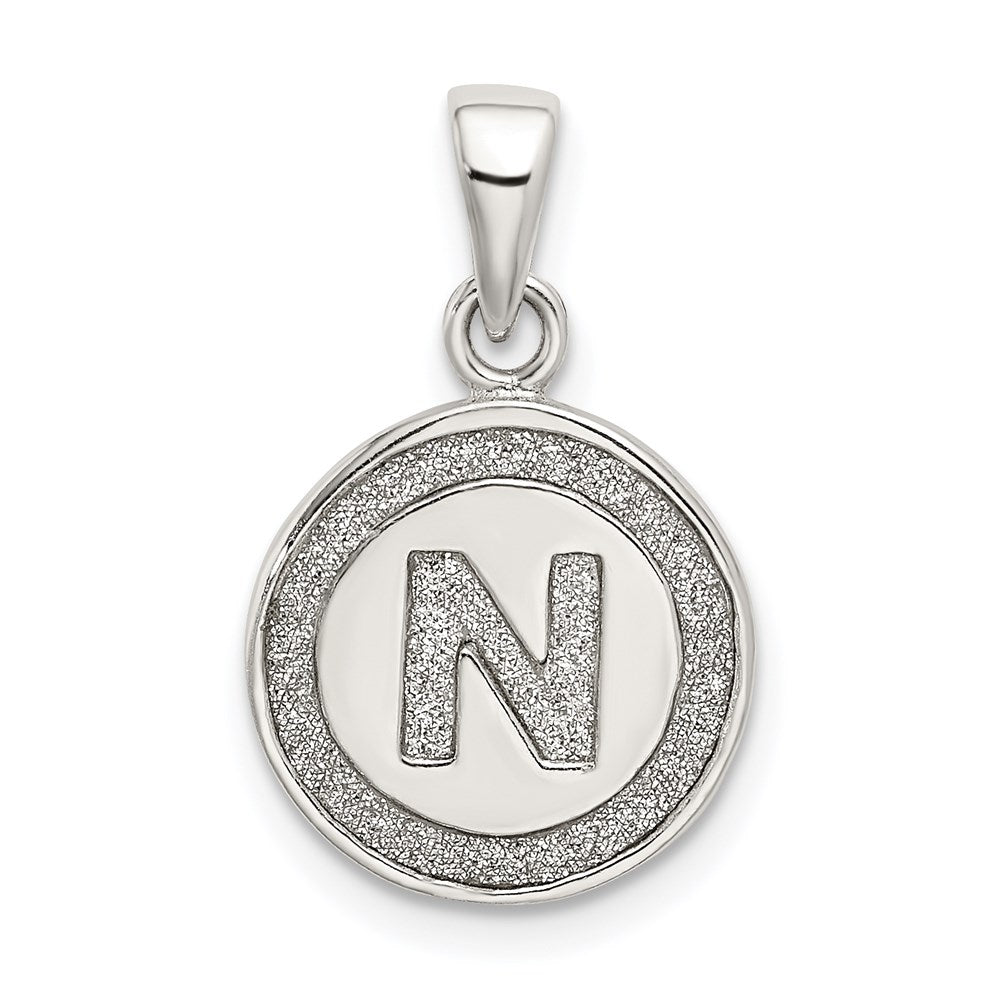 Sterling Silver Glitter Enamel Letter N Inital Circle Pendant