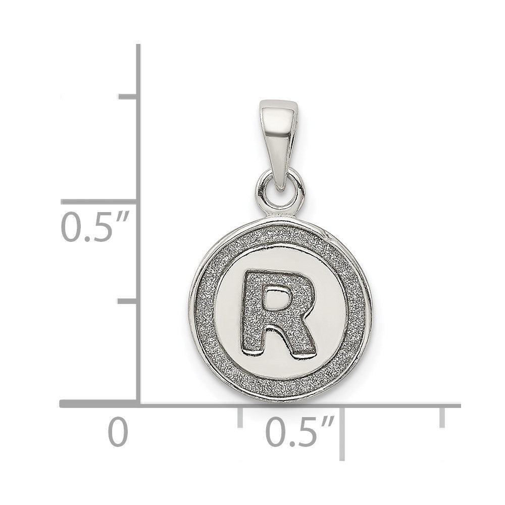 Sterling Silver Glitter Enamel Letter R Initial Circle Pendant