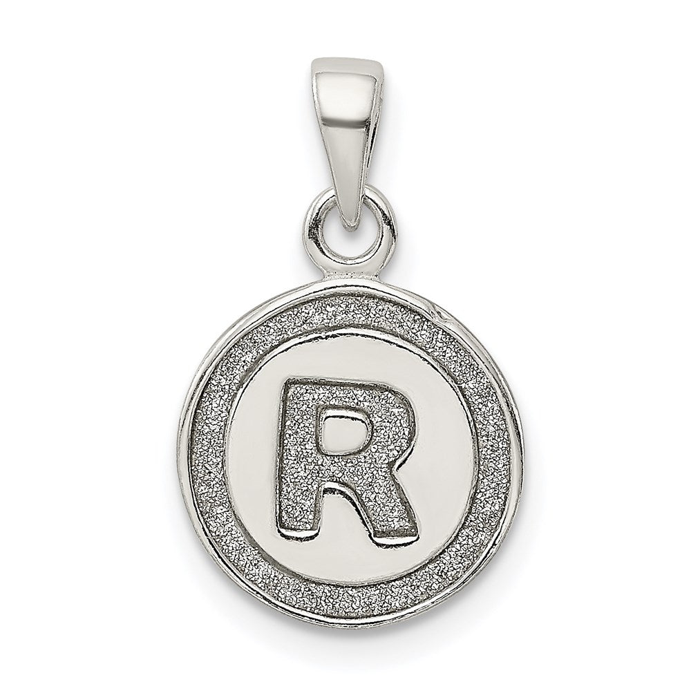 Sterling Silver Glitter Enamel Letter R Initial Circle Pendant