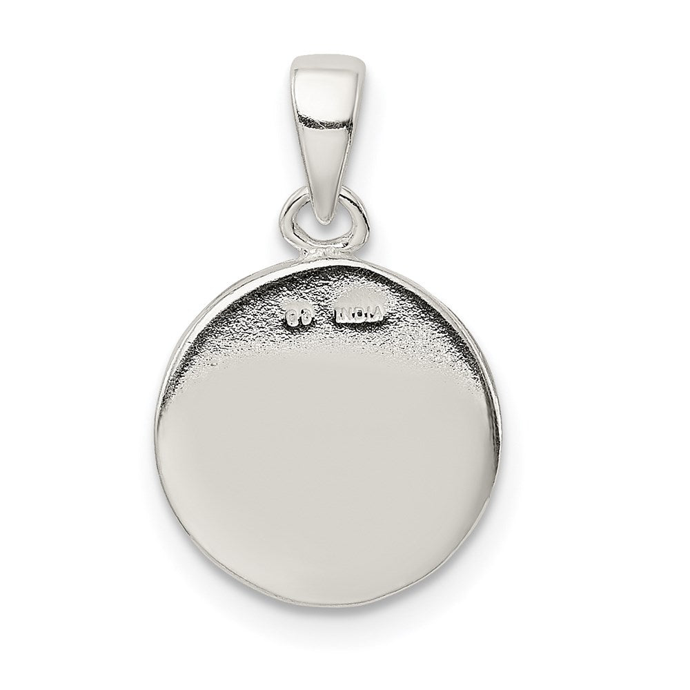 Sterling Silver Glitter Enamel Letter T Initial Circle Pendant