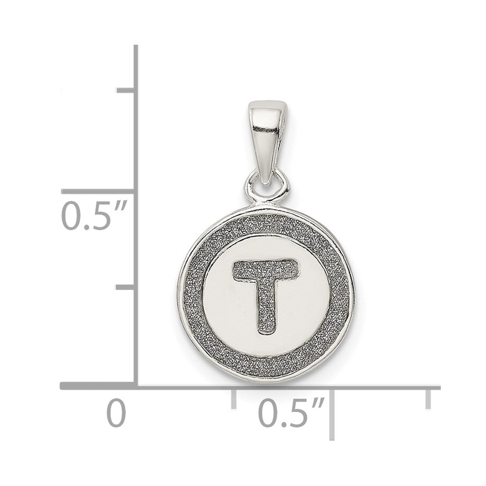 Sterling Silver Glitter Enamel Letter T Initial Circle Pendant