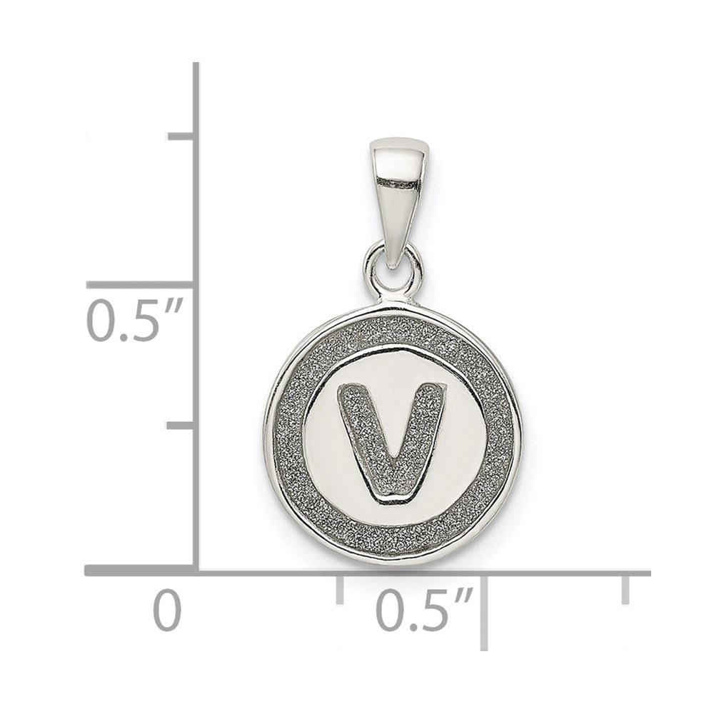 Sterling Silver Glitter Enamel Letter V Initial Circle Pendant