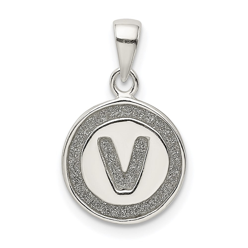 Sterling Silver Glitter Enamel Letter V Initial Circle Pendant