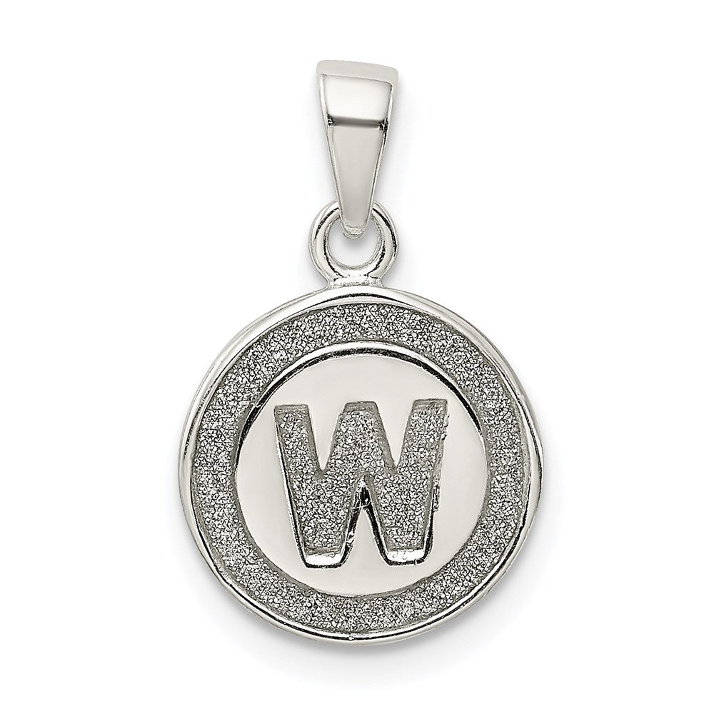 Sterling Silver Glitter Enamel Letter W Initial Circle Pendant