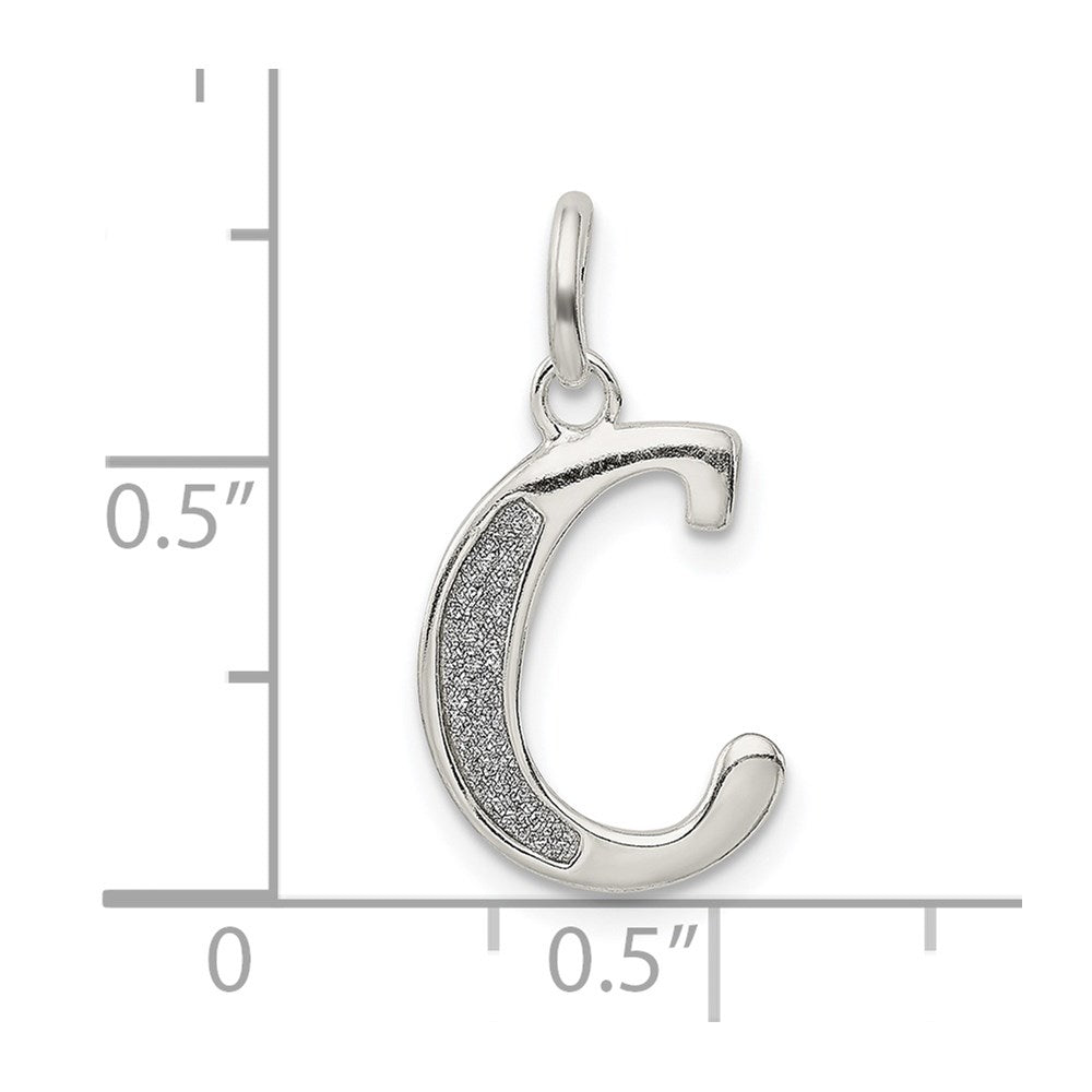 Sterling Silver Polished Glitter Enamel Letter C Iniital Charm