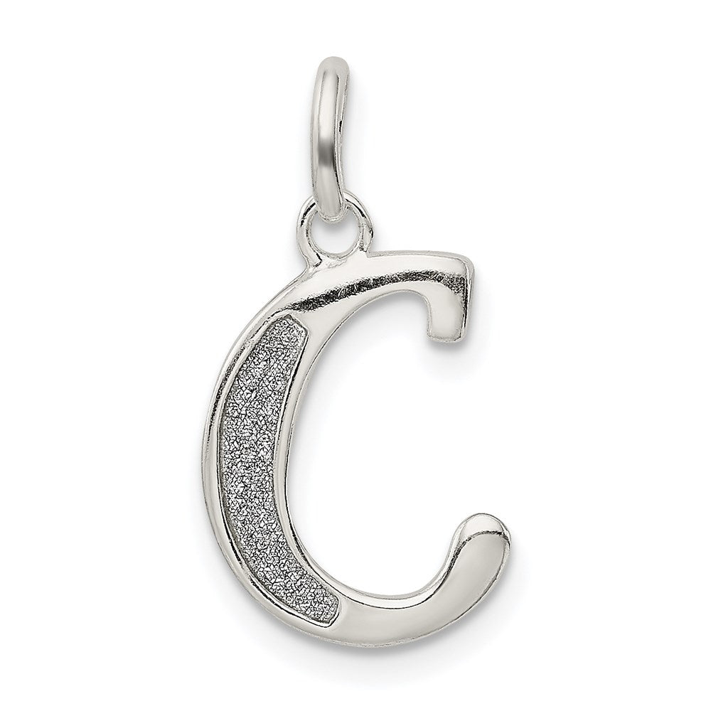 Sterling Silver Polished Glitter Enamel Letter C Iniital Charm