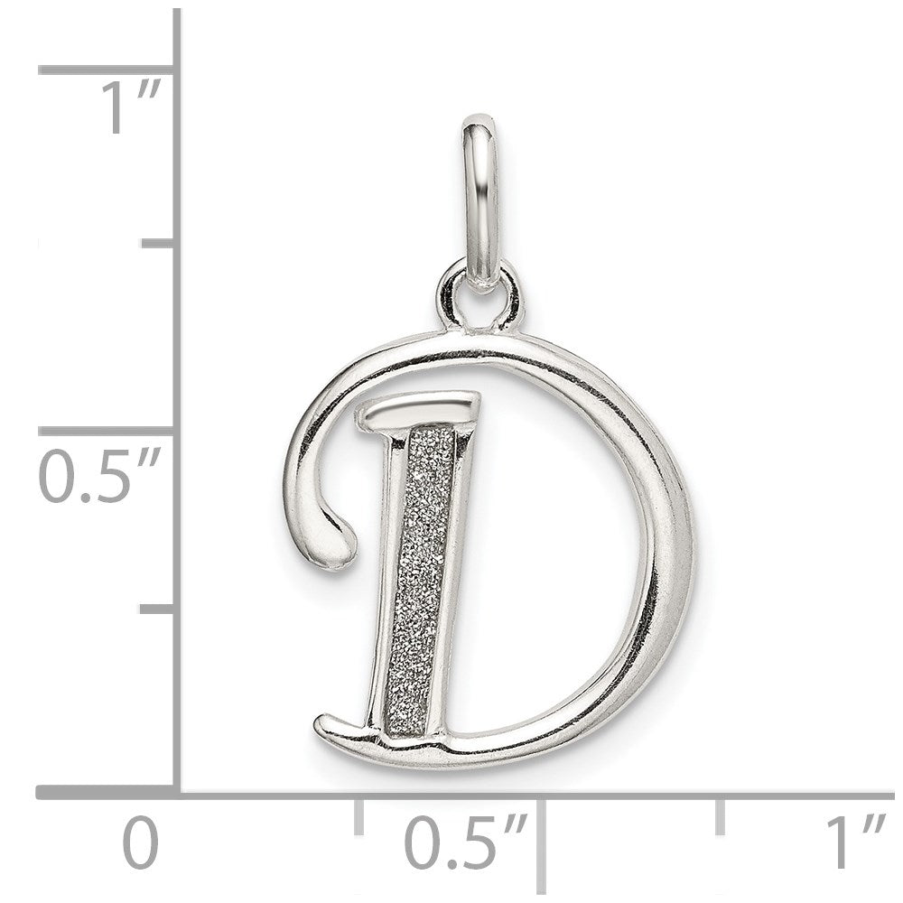 Sterling Silver Polished Glitter Enamel Letter D Initial Charm