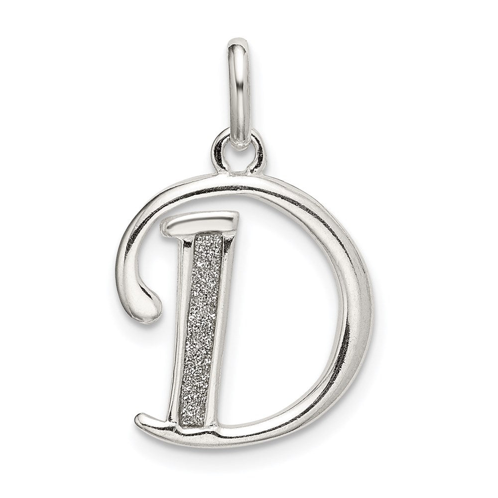 Sterling Silver Polished Glitter Enamel Letter D Initial Charm