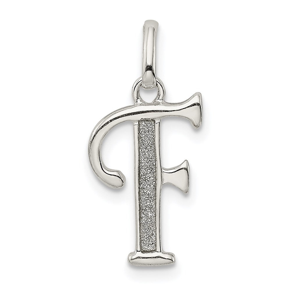 Sterling Silver Polished Glitter Enamel Letter F Initial Charm